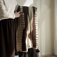 Böhmische Abstrakte Gestreifte Milchfleece-Decke, Weiche Flauschige Bettdecke mit Quastenrand für Zuhause, Sofa, Nickerchen, Geschenk, Großhandel