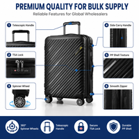 Ensembles de bagages rigides en PP noirs, valises de voyage à roulettes, coque géométrique, assortiment de vente au détail sous marque privée