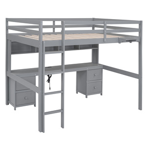 Lit mezzanine gris avec bureau et tiroirs, rangement multifonctionnel pour enfants, adultes et personnes âgées - Product Image 5