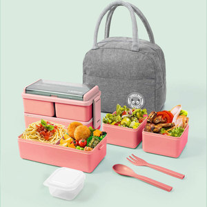 Ensemble de sacs isothermes pour boîte à lunch double couche avec sac à riz, boîte bento, boîte à lunch compartimentée, couverts et boîte à sauce - Product Image 2