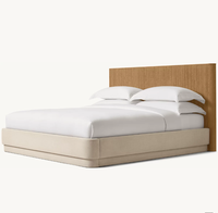 Lit moderne de luxe RH Mulholland avec panneau de rangement réglable, base en tissu, taille King, respectueux de l'environnement