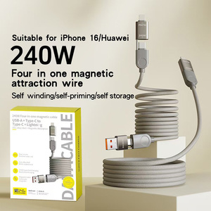 Cable de Datos Magnético de Carga Rápida de 240W con Trenzado de Nailon para <span class=keywords><strong>iPhone</strong></span>, Cable de Carga Rápida 4 en 1 <span class=keywords><strong>USB</strong></span> <span class=keywords><strong>C</strong></span> de Nailon para Samsung - Product Image 1