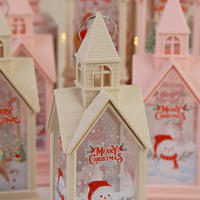 Lanterne LED de Noël vintage style église avec imprimés festifs pour décoration rustique – Lampe de nuit en forme de grand clocher