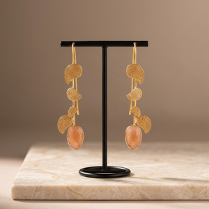 Genuine Peach Moonstone Dangle <b>Earrings</b> <b>Solid</b> .925 Sterling <b>Silver</b> Gold Plating Handmade Trendy Unique Design Fine Jewelry for - Product Image 3