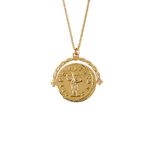 Milskye vintage 925 perak 18k roman coin spinner liontin kalung desain