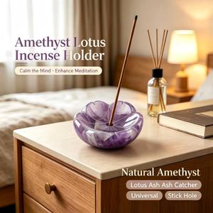 Pierres de guérison en gros : Calmez l'esprit et améliorez la méditation – Porte-encens en cristal naturel en forme de lotus pour la décoration intérieure - Product Image 2