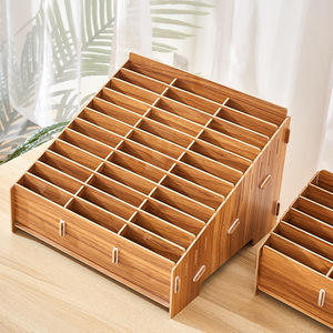 Desktop Multi Compartment Wooden Storage Box Solid Wood Square Office Organizer Phone Box With Tempered <b>Glass</b> Screen <b>Protector</b> - Product Image 4