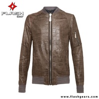 Veste bomber décontractée en cuir sur mesure, imperméable, respirante, coupe-vent, fermeture éclair, grande taille, couleur grise, pour homme