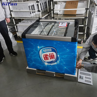 Congélateur à glace commercial CE ETL avec dessus en verre, double porte, dégivrage automatique, personnalisable, refroidissement direct, pour les magasins de proximité
