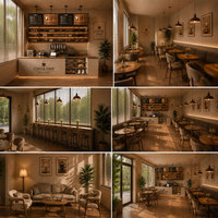 Meubles de présentation pour pâtisserie vintage moderne, design d'intérieur de boulangerie, comptoir de café en bois