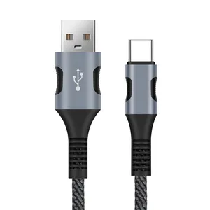 2023 New Design Cable Manufacturer Nylon Braided 2.4 A 3 A USB C Cable Fast Charging Type-C Data Cable for Mobile Accessories