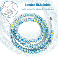 Câble de données USB 3-en-1 exquis à motif floral marbré et perles, idéal comme cadeau décoratif, accessoire de charge multi-embouts pour téléphone portable