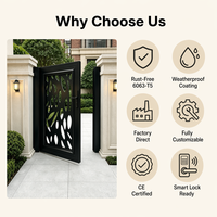 Portail piétonnier moderne en aluminium pour villa, jardin, cour, panneau artistique en métal découpé au laser, porte d'entrée simple battante, certifié CE