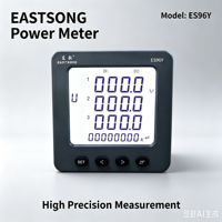 Compteur de puissance numérique multifonctionnel triphasé EastSong ES96Y à 8 chiffres avec écran LCD, classe 0.5, harmoniques 2-31, RS485 Modbus, IP65, montage sur panneau