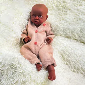 45cm Full Solid Silicone Bebe Reborn Girl 3D Peint Réaliste Afro-Américain Flexible Nouveau-Né Bébé Poupée Infantile Cadeau