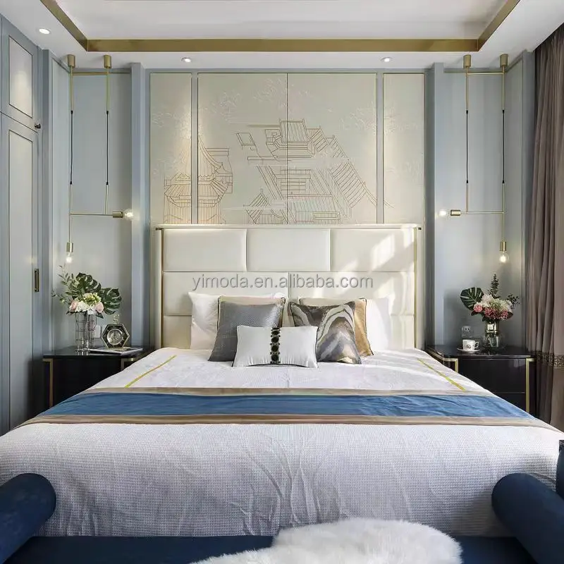 İtalyan modern zarif mobilya yatak odası takımları lüks king-size yatak çerçeve beyaz deri yüksek bedhead yatak odası deri yatak