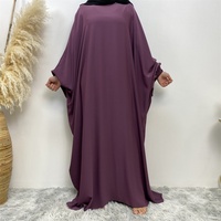 6689 #   Abaya Maxi Premium Nida Couleur Unie Manches Chauve-Souris Fermeture Élastique Poignets Fermeture Éclair au Dos pour Femmes Musulmanes Aïd 2023