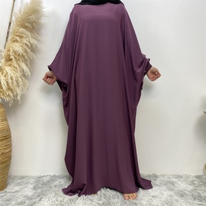 6689# Premium Nida Solid Color batwing Closed Abaya <b>Maxi</b> Dresses With Elasticated Cuff Back Zipper for Muslim Women 2023 Eid - Product Image 3