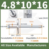 Rivets aveugles d'usine 3.2/4.0mm DIN7337, type ouvert, en acier, avec mandrin, rivets pop aveugles en aluminium à grande bride, Remaches