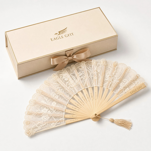 Abanico de 23 cm con Varillas de Bambú Clásicas Estampadas, Encaje Español Hecho a Mano, Diseño de Libélula, Arte Folclórico, Regalo Empresarial - Product Image 3