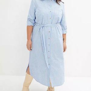 Robes chemises maxi amples à manches longues, imprimées à rayures, sur mesure, pour fabricants de vêtements - Product Image 2