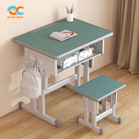 Bureau pour enfants vert sarcelle avec tabouret 60x40cm, hauteur réglable, avec crochet pour sac, étagère de rangement, sièges scolaires pour salle de classe, OEM EN71