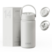 Bouteille d'eau isotherme en acier inoxydable de 14 oz avec poignée de transport portable, double paroi, anti-fuite, gourde de voyage, logo personnalisé