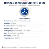 Disque de meulage diamanté 50 mm, meule diamantée à montage M14 pour meuleuse d'angle, meulage de pierre, béton, carrelage