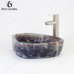 Vasque de salle de bain en améthyste violette, lavabo en marbre poli pour meuble-lavabo d'hôtel - Product Image 1