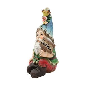 Gnomo Sentado con Letrero de "Jardín", Estatua de Resina con Pájaro <span class=keywords><strong>Amarillo</strong></span> y Flor para Decoración de Jardín y Patio Exterior - Product Image 3