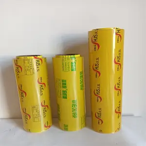 Fabrika toptan süper sarılmak film süpermarket kullanımı 8 mikron döküm gıda sınıfı pvc sarma filmi ambalaj jumbo rolls için