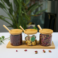 Ensemble de pots à épices en verre et bambou, salière et poivrière avec plateau et cuillère, boîte de rangement pour épices avec couvercle