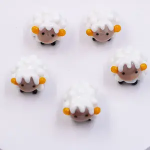 Small Miniature Handmade Murano Lampwork White Glass Sheep Animal Figurine