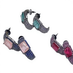 Stylish Trendy Brass Zircon Earrings Best Quality for Wedding and Special Occasions Women - Product Image 2