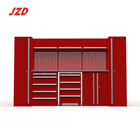 Système d'armoires de garage modulaires rouges JZD Professional, établi d'atelier en acier robuste, chariot à outils roulant, panneau perforé, OEM CE