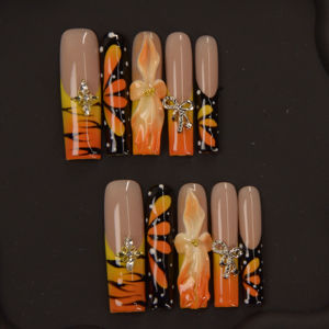 Handgemaakte Abs Draagbare Nail Art Cross Press-On Nagels Modieuze Franse Stijl Met Vlinder Ontwerp Voor Vingers - Product Image 1