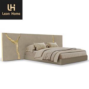 High End grande testiera <span class=keywords><strong>letto</strong></span> <span class=keywords><strong>matrimoniale</strong></span> Custom oro acciaio inossidabile <span class=keywords><strong>letto</strong></span> in pelle di lusso moderna camera da <span class=keywords><strong>letto</strong></span> mobili king Size <span class=keywords><strong>letto</strong></span> di lusso - Product Image 5