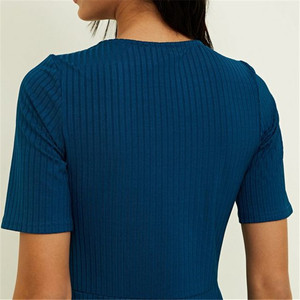 Femmes d'été 2019 Sarcelle Côtelée Boutonnée Midi Cache-Cœur Robe - Product Image 3