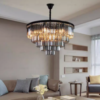 Lustre LED en cristal moderne de luxe à 4 niveaux, lampe suspendue contemporaine, chrome/noir, éclairage élégant pour salon et salle à manger