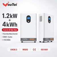 Batterie LFP Grade A 51.2V 100Ah 4kWh avec onduleur à onde sinusoïdale pure 1200W, MPPT 800W, 6000 cycles, sortie CA 230V, CAN, ESS tout-en-un