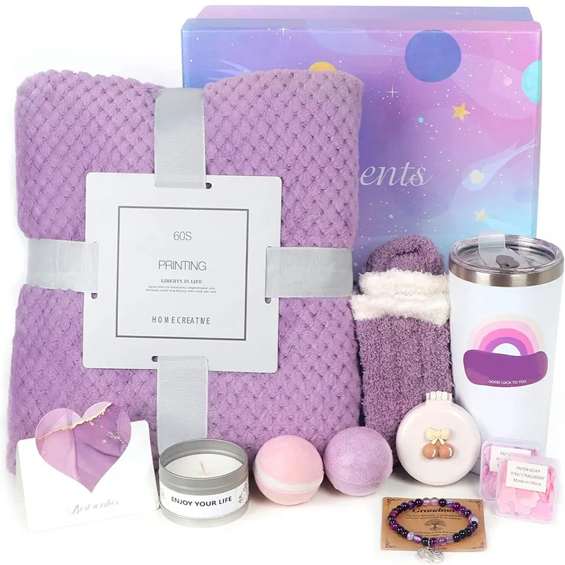 Unique Gift For Mom Sister Best Friend Wife Christmas Gifts Relaxing Spa Gift Set Box Blankets, socks, tumblers