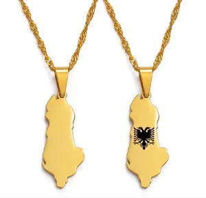 Gold Plated Small Albania Eagle Map Pendants albanian eagle pendant necklace for men