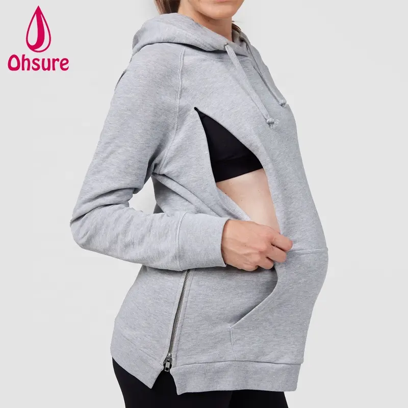 Wholesale Pregnant Women Hooded Sweater Oversized Breastfeeding Fitness Sweatshirts Custom Maternity Nursing Hoodie