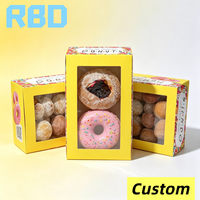 Boîtes à donuts personnalisées avec logo pour boulangerie, pâtisserie, desserts, pain, emballage en papier avec fenêtre transparente