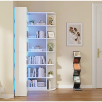 Venta caliente 6 niveles negro MDF esquina estantería luz LED moderno en forma de L estante de exhibición de almacenamiento para el hogar Oficina estilo de Panel de madera