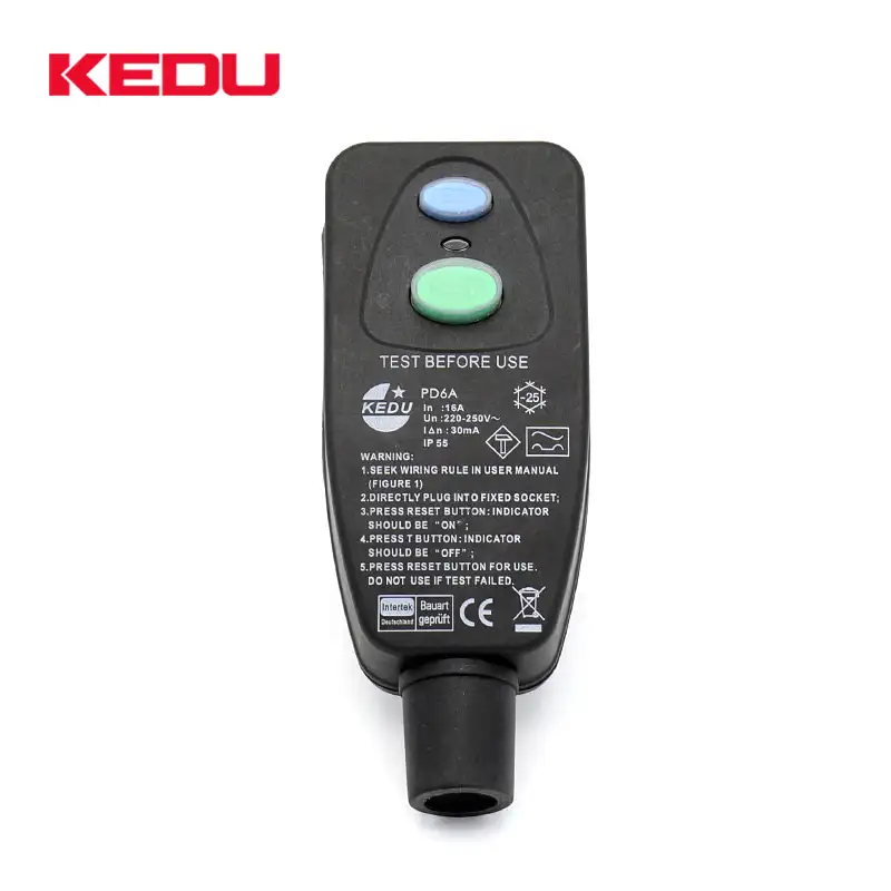 KEDU PD6A IP55 250V 16A อุปกรณ์กระแสไฟตกค้างแบบพกพา Schuko ARCD PRCD Plug