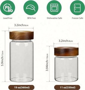 <b>Small</b> 19 oz Glass <b>Storage</b> Jars Airtight <b>Lids</b> 11Oz Wooden <b>Lid</b> Coffee Container Pantry Canister for Beans Rice Sugar Condiments - Product Image 4