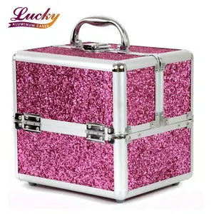 Высокомодный косметический кейс для косметики для девочек-подростков с розовыми блестками кейс для обучения макияжу из алюминия