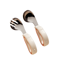 Nouveau produit, design mignon de dessin animé, sans BPA, fourchette et cuillère en silicone, acier inoxydable 304, ensemble de couverts pour enfants, bébés
