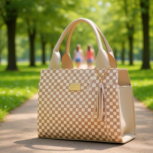 Sac à main pour femme Fana Alejandra M3749, grande capacité, sac fourre-tout décontracté, motif rayé beige, deux poignées, pour les occasions spéciales - Product Image 2